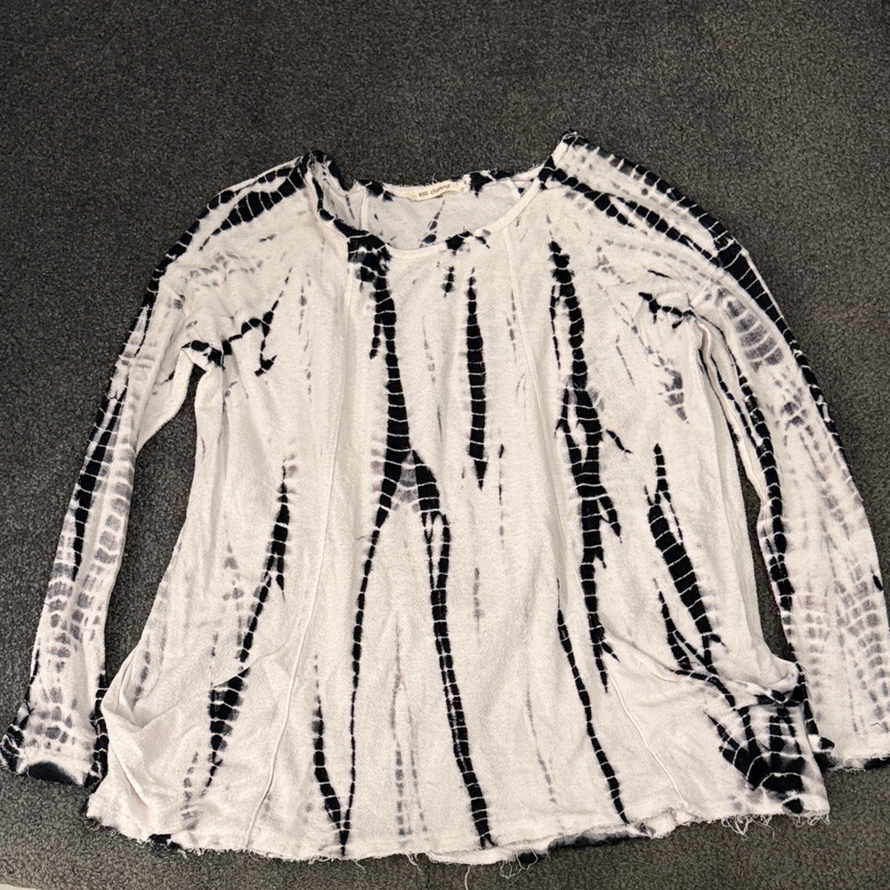 Black and White Tie-Dye Women's Terry Top Size S
